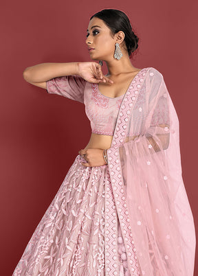 3 Pc Pink Net Semi Stitched Lehenga Set - Indian Silk House Agencies