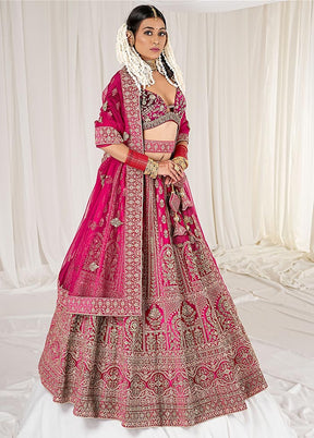 3 Pc Rani Velvet Semi Stitched Bridal Lehenga Set - Indian Silk House Agencies