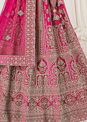 3 Pc Rani Velvet Semi Stitched Bridal Lehenga Set - Indian Silk House Agencies