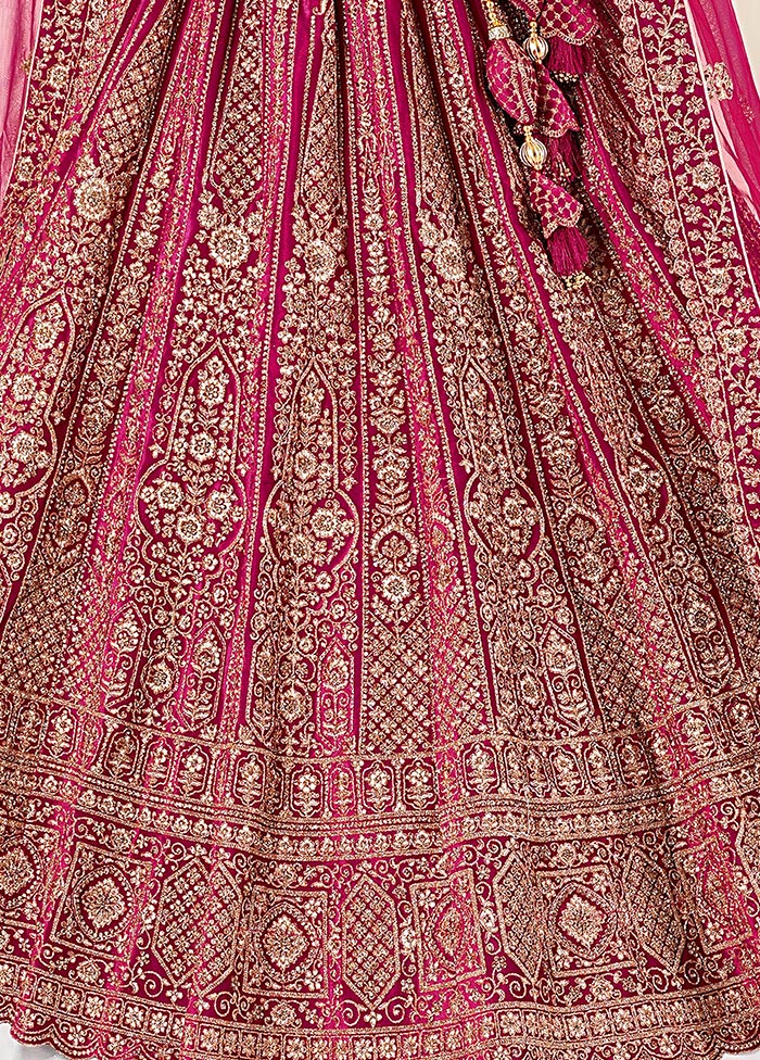 3 Pc Rani Velvet Semi Stitched Bridal Lehenga Set - Indian Silk House Agencies