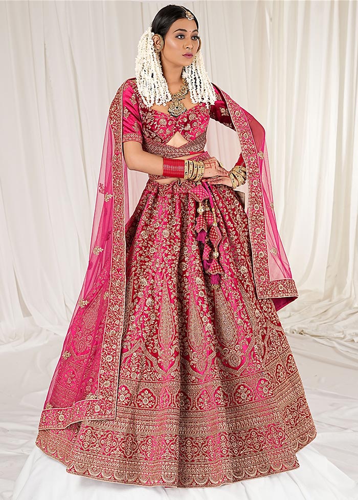 3 Pc Rani Velvet Semi Stitched Bridal Lehenga Set - Indian Silk House Agencies