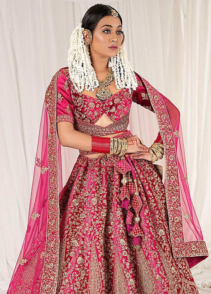 3 Pc Rani Velvet Semi Stitched Bridal Lehenga Set - Indian Silk House Agencies