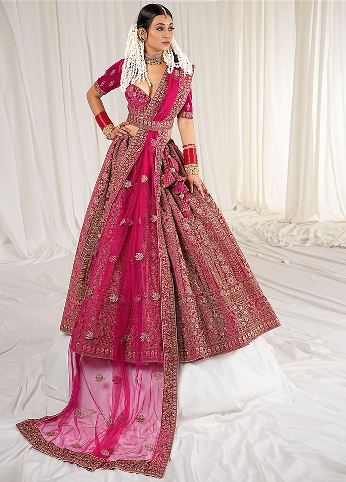 3 Pc Rani Velvet Semi Stitched Bridal Lehenga Set - Indian Silk House Agencies