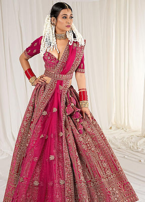 3 Pc Rani Velvet Semi Stitched Bridal Lehenga Set - Indian Silk House Agencies