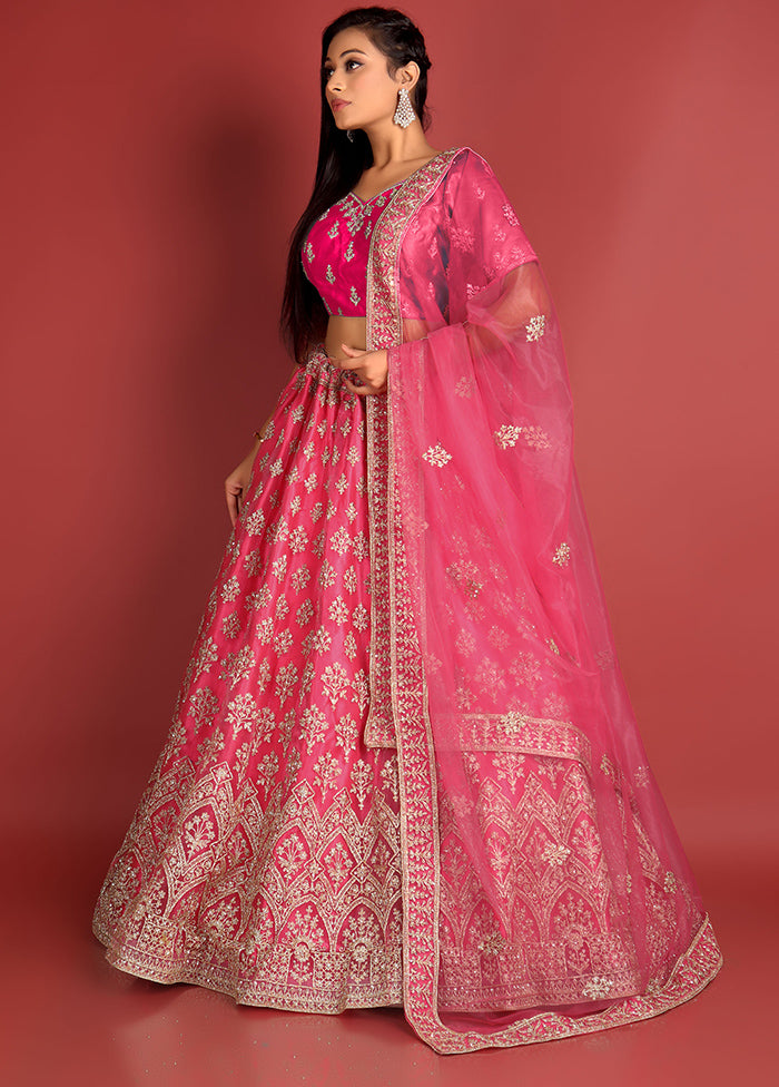 3 Pc Pink Net Semi Stitched Lehenga Set - Indian Silk House Agencies