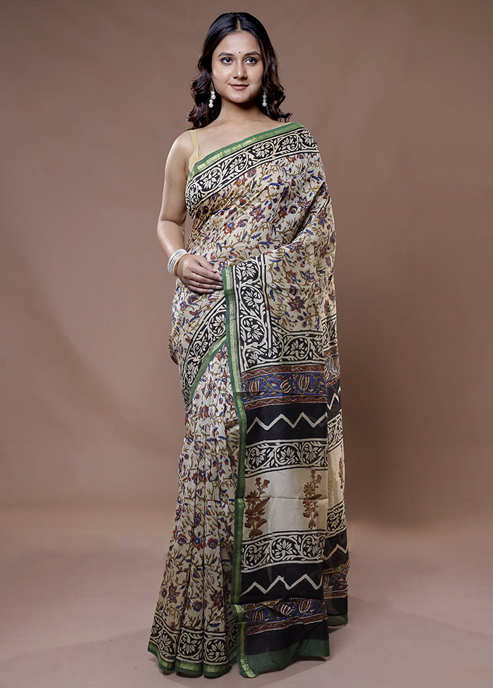 Cream Chanderi Cotton Saree With Blouse Piece - Indian Silk House Agencies