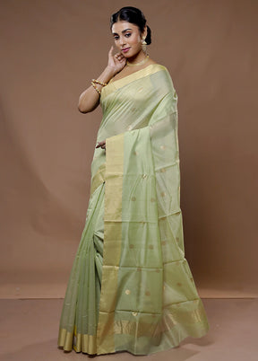 Green Chanderi Cotton Saree With Blouse Piece - Indian Silk House Agencies