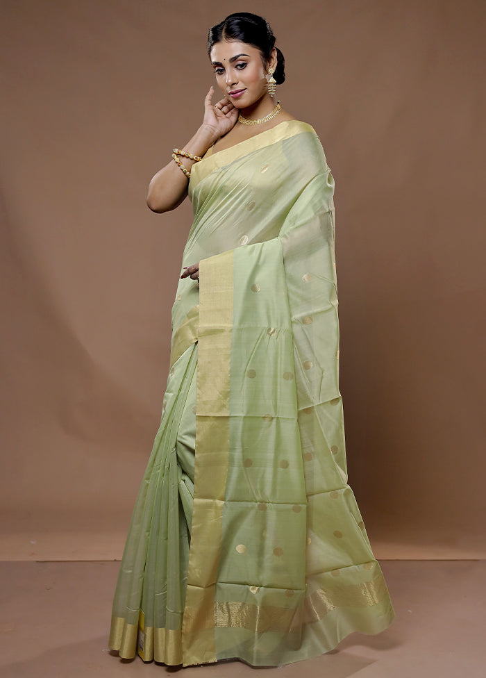 Green Chanderi Cotton Saree With Blouse Piece - Indian Silk House Agencies