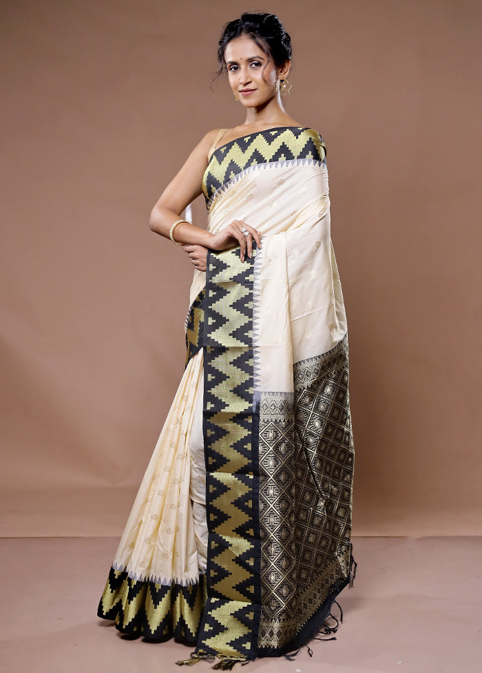 Cream Kanjivaram Silk Saree With Blouse Piece - Indian Silk House Agencies