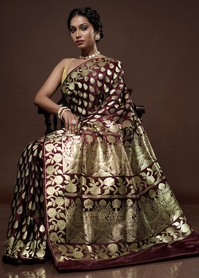 Maroon Banarasi Silk Saree With Blouse Piece