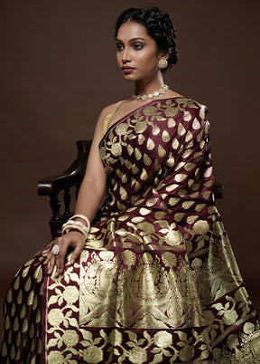 Maroon Banarasi Silk Saree With Blouse Piece