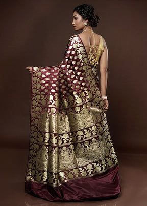 Maroon Banarasi Silk Saree With Blouse Piece - Indian Silk House Agencies