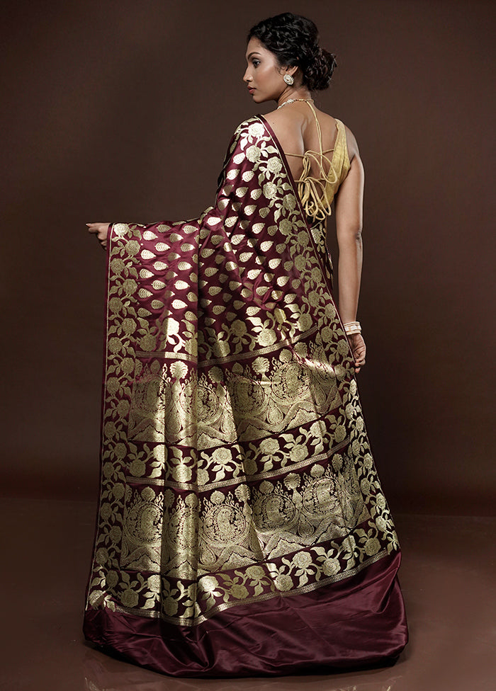 Maroon Banarasi Silk Saree With Blouse Piece