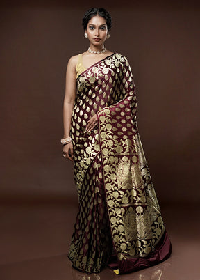 Maroon Banarasi Silk Saree With Blouse Piece