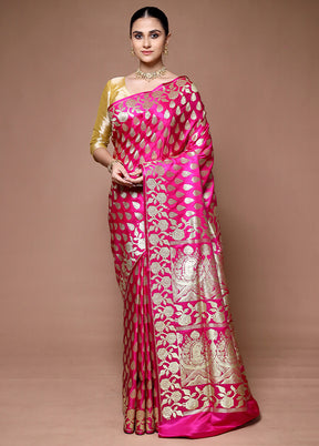 Pink Banarasi Silk Saree With Blouse Piece