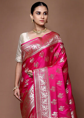 Pink Banarasi Silk Saree With Blouse Piece