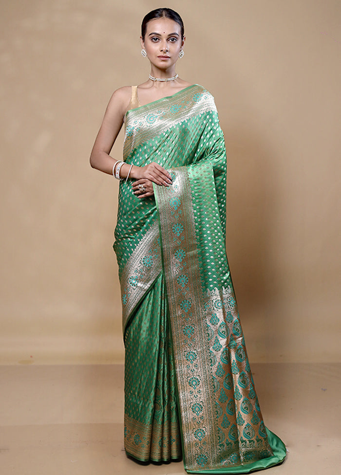 Green Banarasi Silk Saree With Blouse Piece