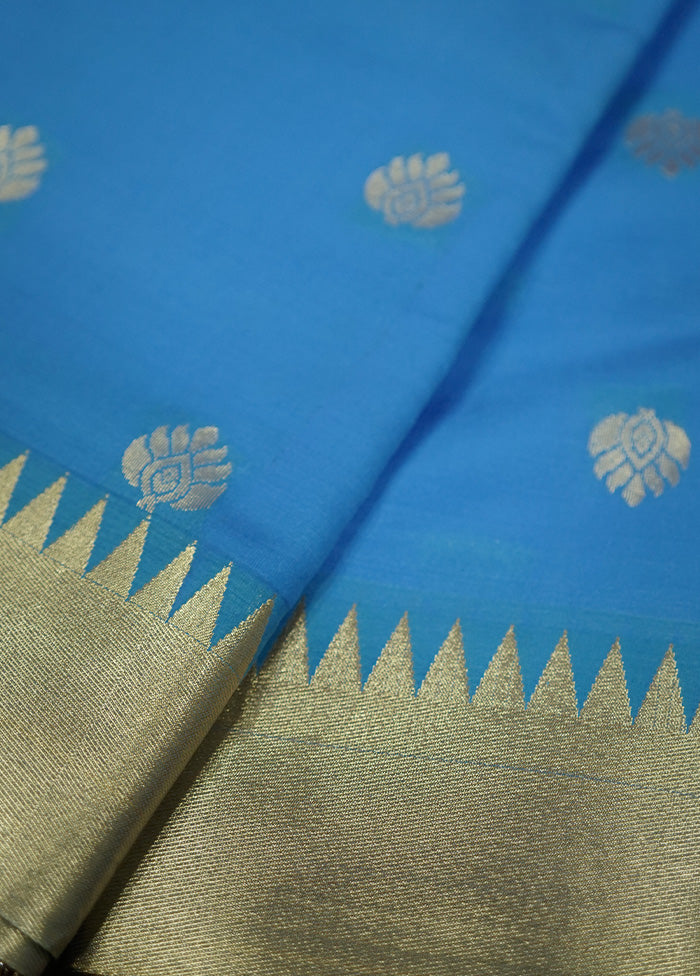 Blue Kanjivaram Silk Saree With Blouse Piece