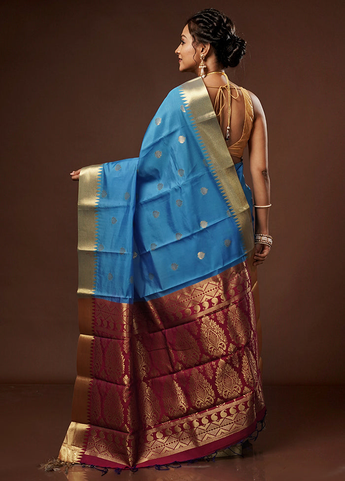 Blue Kanjivaram Silk Saree With Blouse Piece