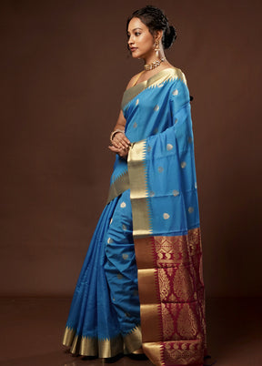 Blue Kanjivaram Silk Saree With Blouse Piece - Indian Silk House Agencies