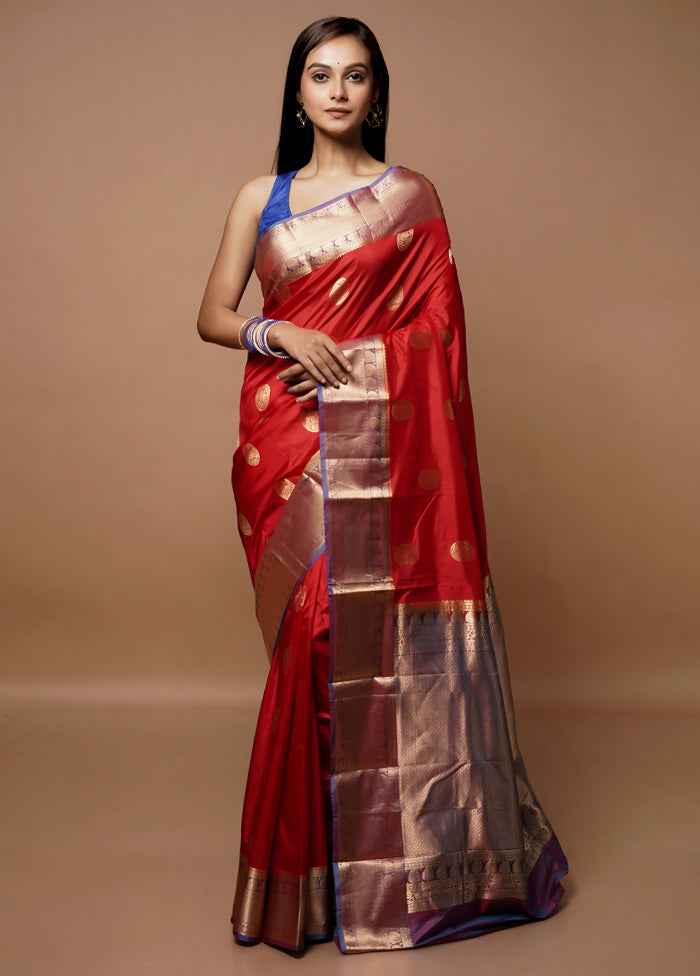 Red Handloom Kanjivaram Pure Silk Saree With Blouse Piece