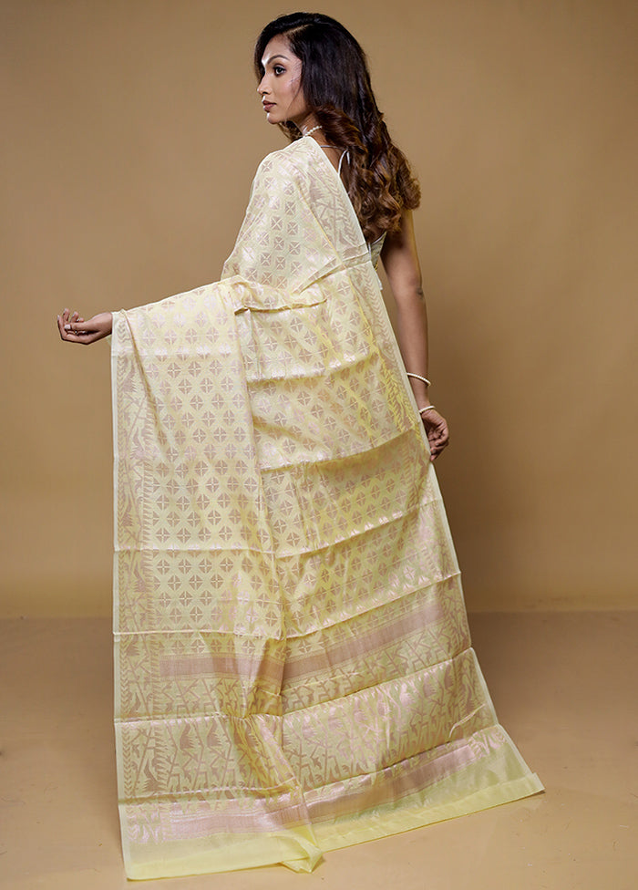 Yellow Kora Silk Saree With Blouse Piece