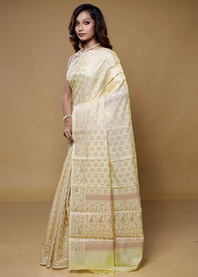 Yellow Kora Silk Saree With Blouse Piece