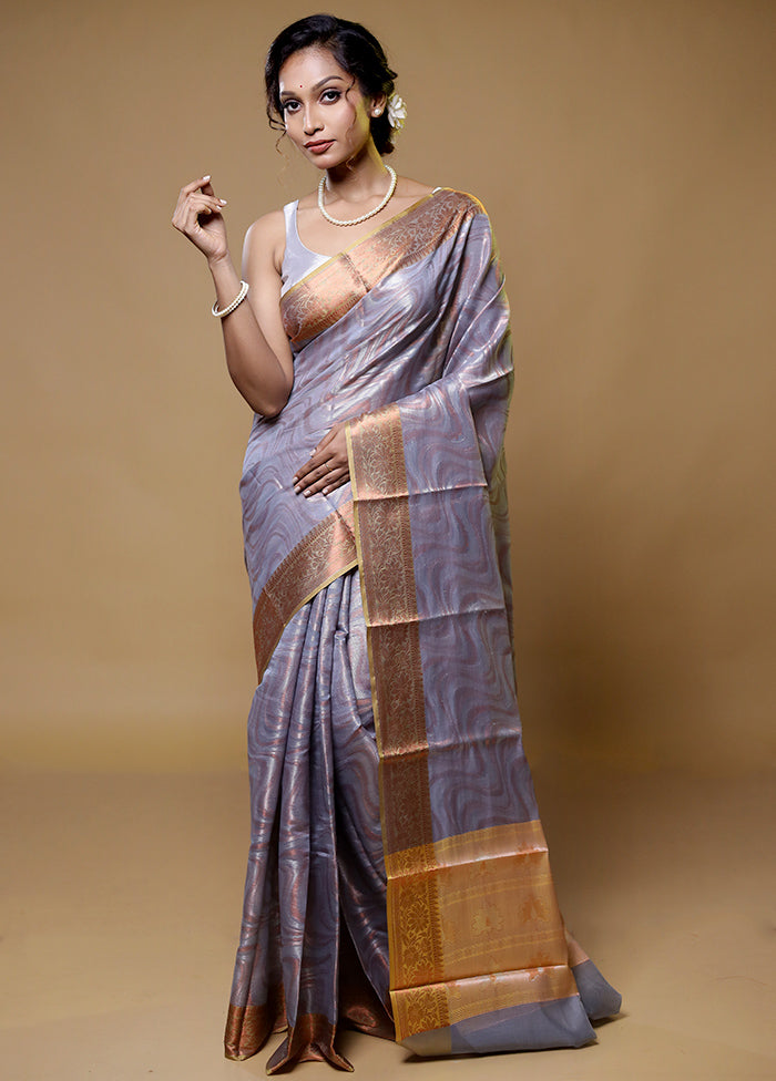 Grey Kora Silk Saree With Blouse Piece