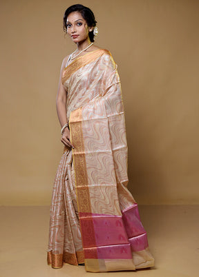 Cream Kora Silk Saree With Blouse Piece