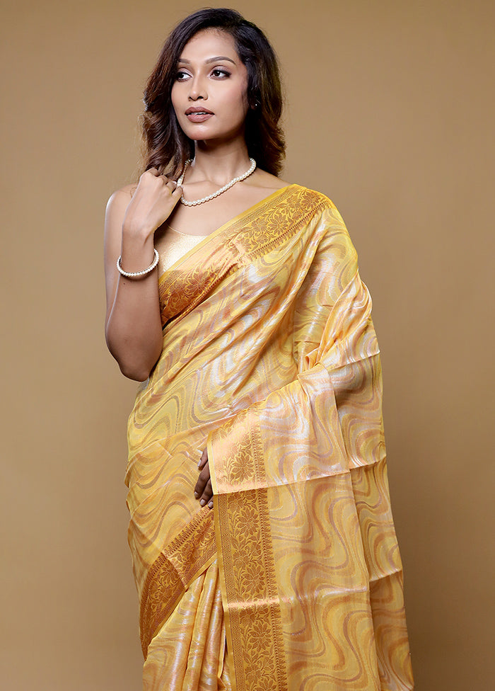 Yellow Kora Silk Saree With Blouse Piece