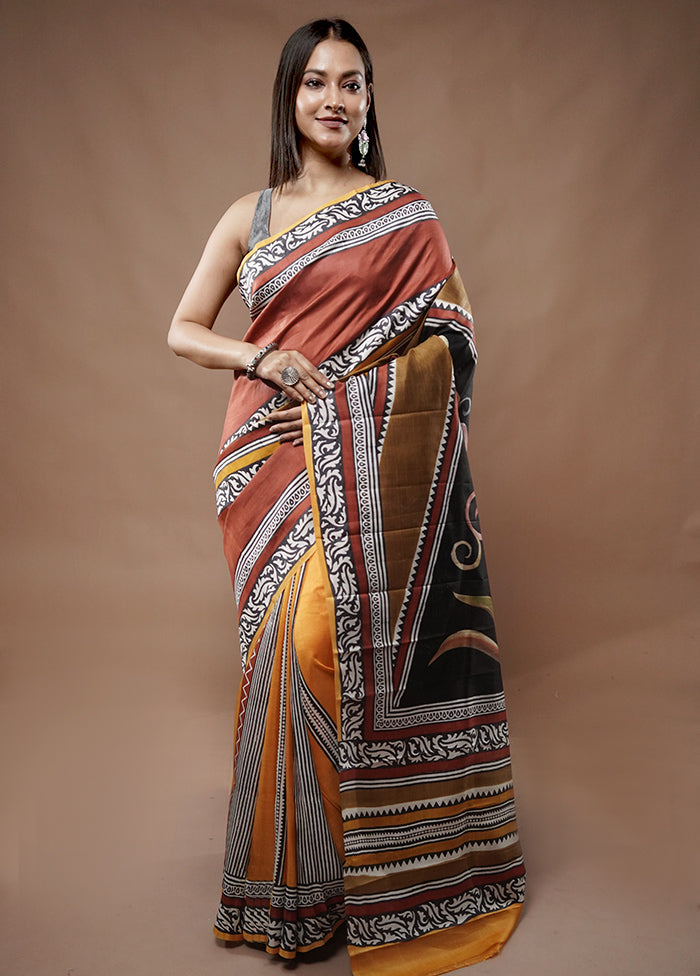 Multicolor Printed Pure Silk Saree With Blouse Piece - Indian Silk House Agencies