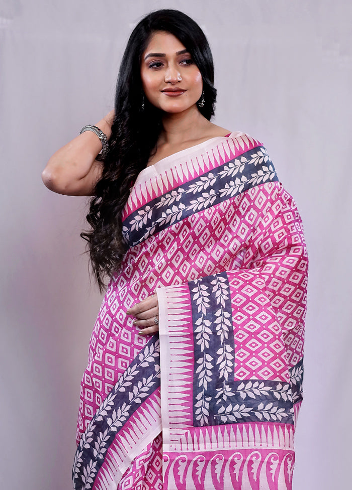 Multicolor Printed Pure Silk Saree With Blouse Piece