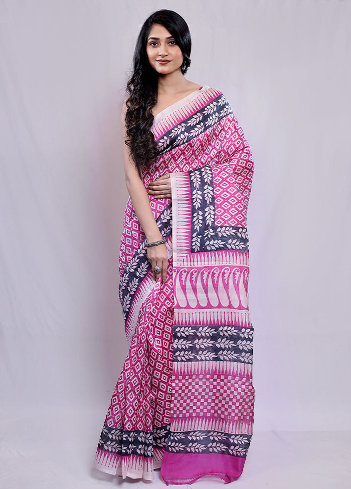 Multicolor Printed Pure Silk Saree With Blouse Piece