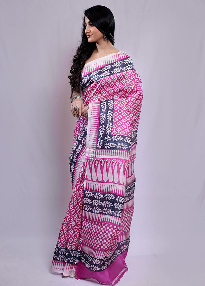 Multicolor Printed Pure Silk Saree With Blouse Piece