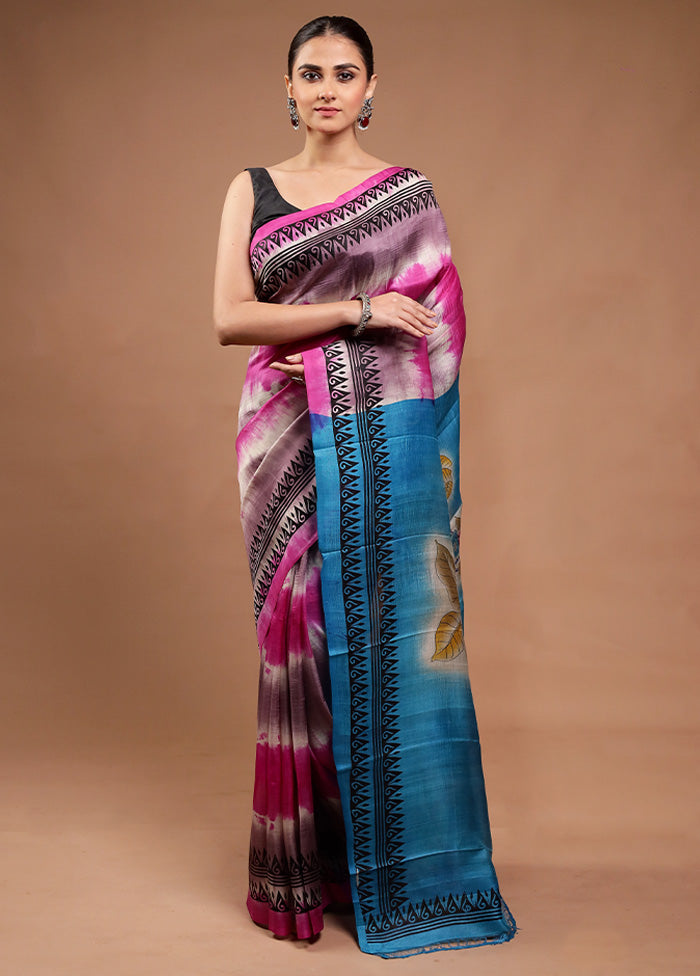 Pink Printed Pure Silk Saree Without Blouse Piece