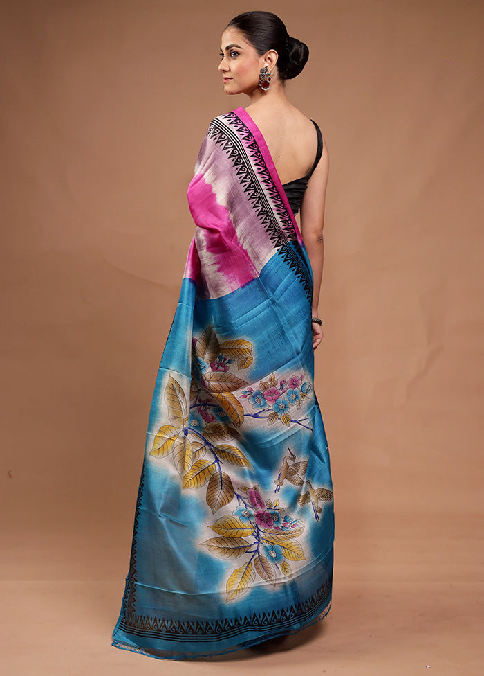 Pink Printed Pure Silk Saree Without Blouse Piece