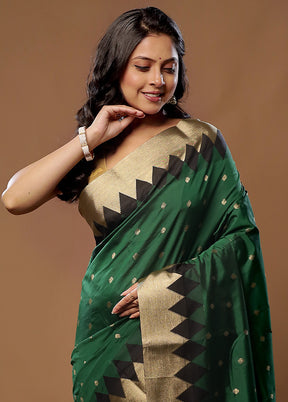 Green Kanjivaram Silk Saree With Blouse Piece - Indian Silk House Agencies