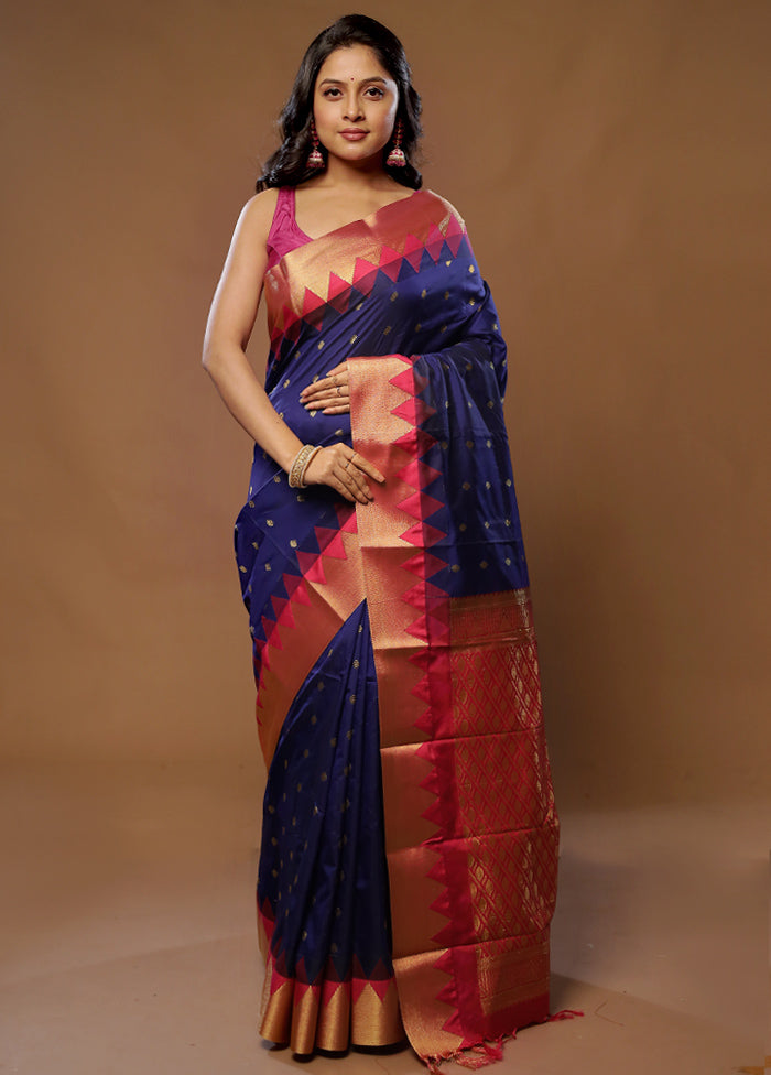 Blue Kanjivaram Silk Saree With Blouse Piece - Indian Silk House Agencies