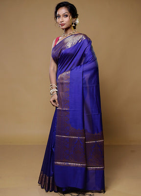 Blue Cotton Saree With Blouse Piece