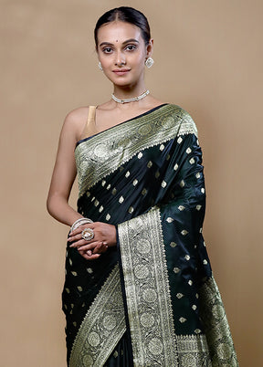 Black Banarasi Silk Saree With Blouse Piece