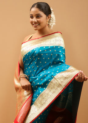 Blue Banarasi Silk Saree With Blouse Piece