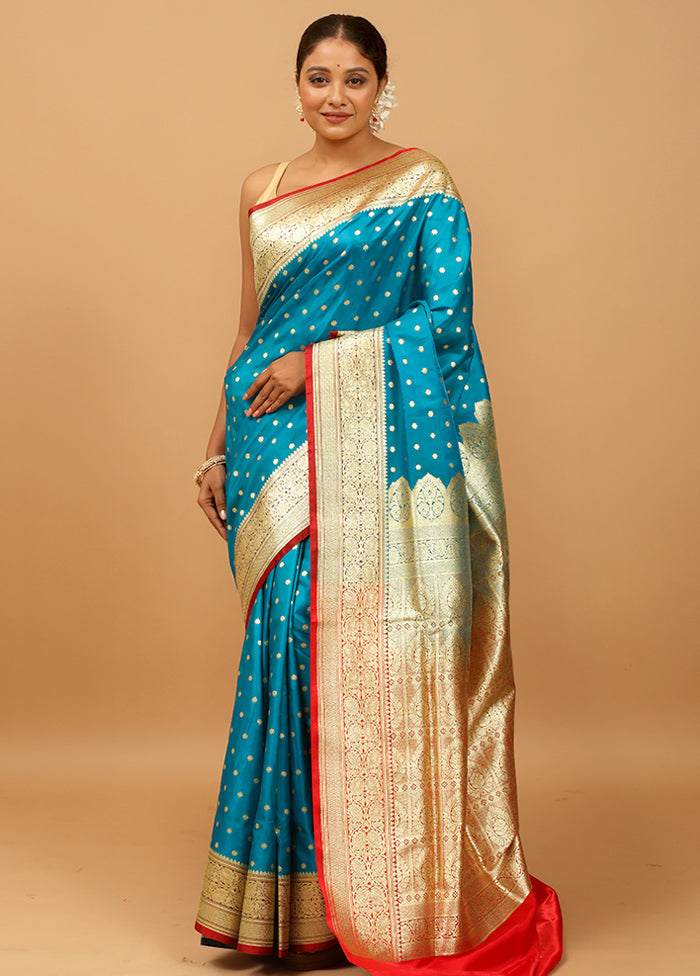 Blue Banarasi Silk Saree With Blouse Piece