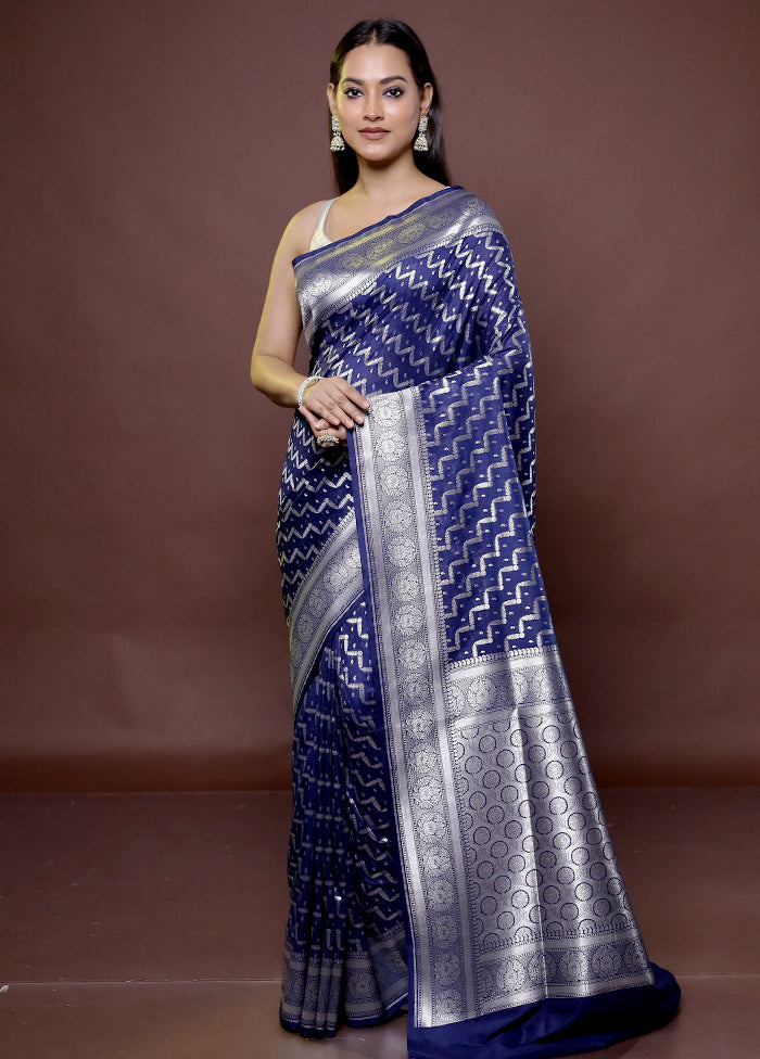 Blue Uppada Silk Saree With Blouse Piece