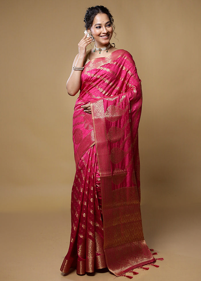 Pink Dupion Silk Saree With Blouse Piece