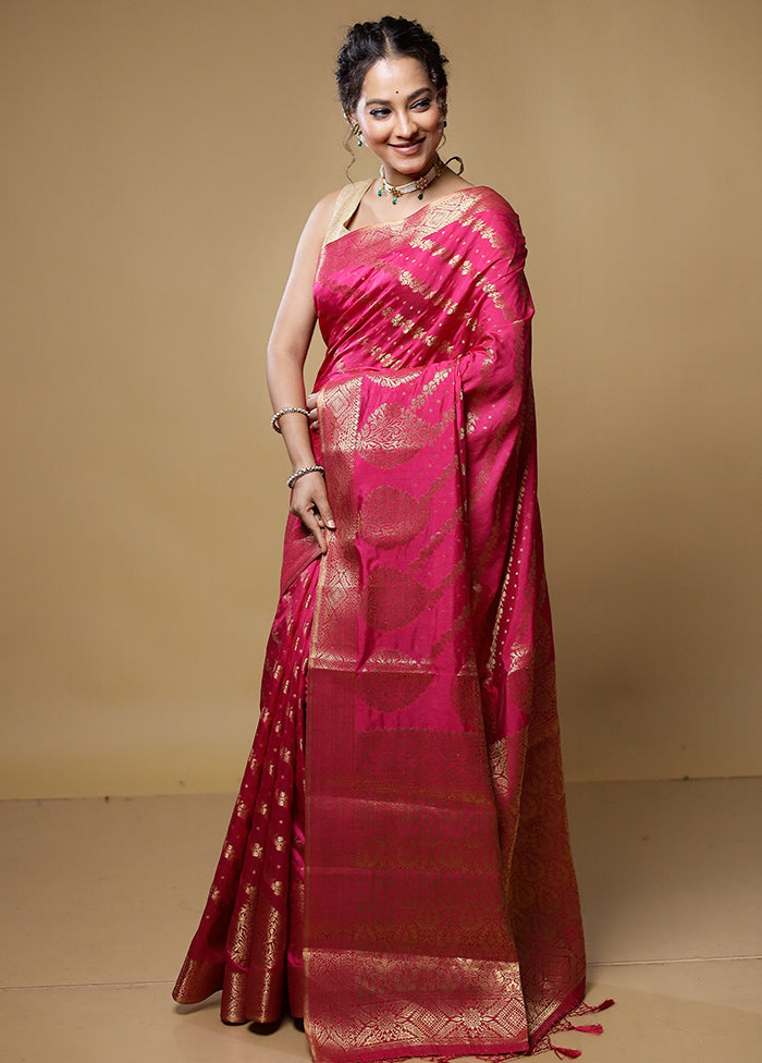 Pink Dupion Silk Saree With Blouse Piece