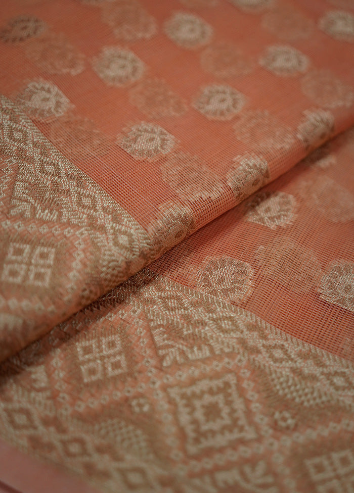 Peach Cotton Saree With Blouse Piece - Indian Silk House Agencies