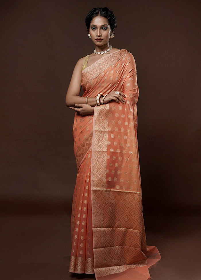 Peach Cotton Saree With Blouse Piece