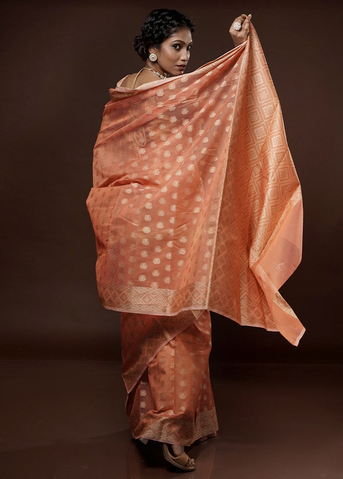 Peach Cotton Saree With Blouse Piece