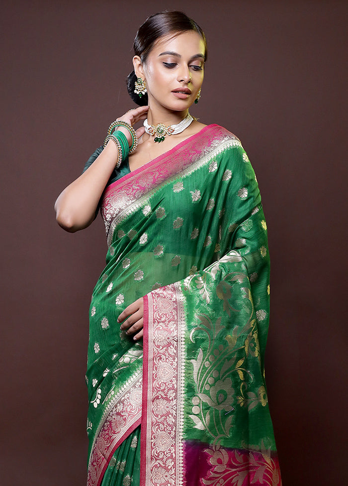 Green Dupion Silk Saree With Blouse Piece