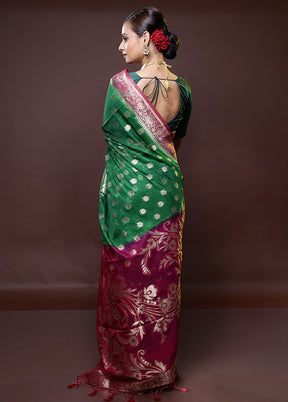 Green Dupion Silk Saree With Blouse Piece